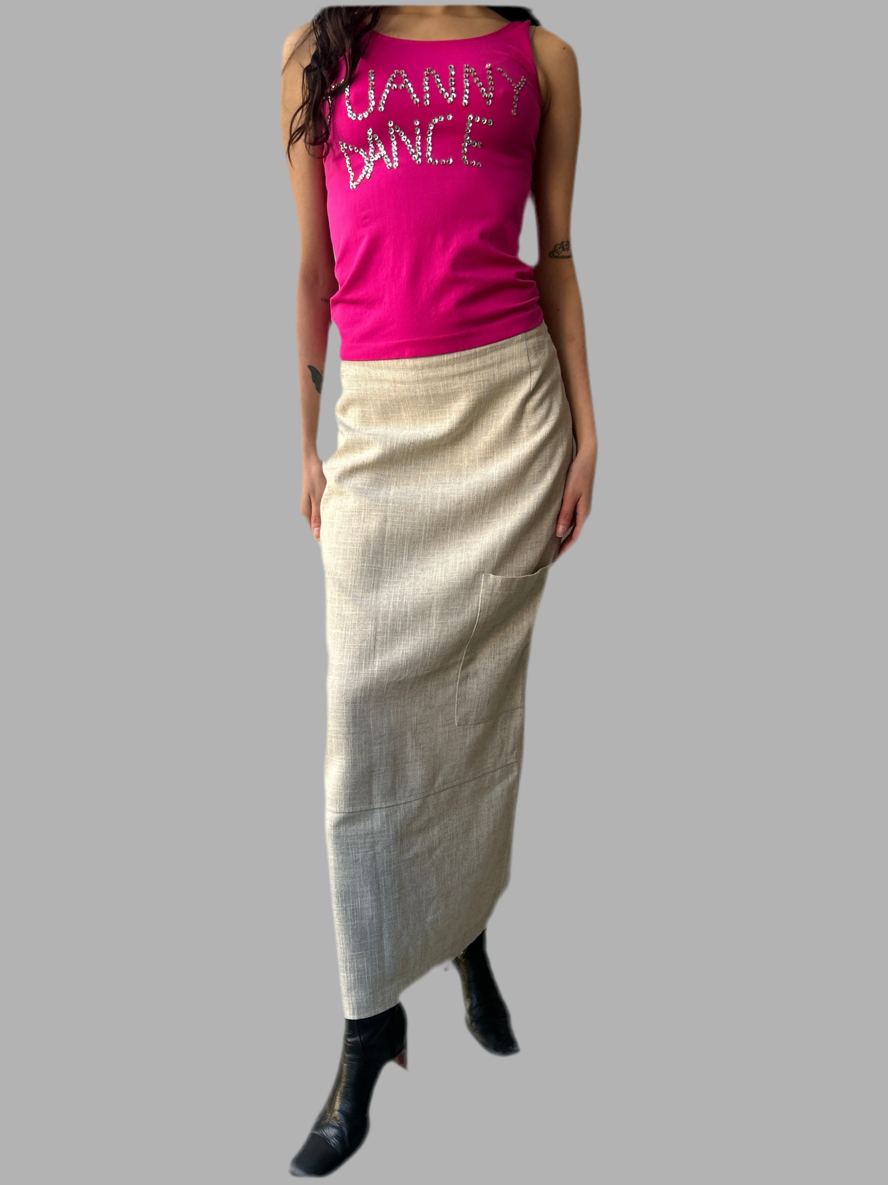 Vintage cream white Leinen long skirt