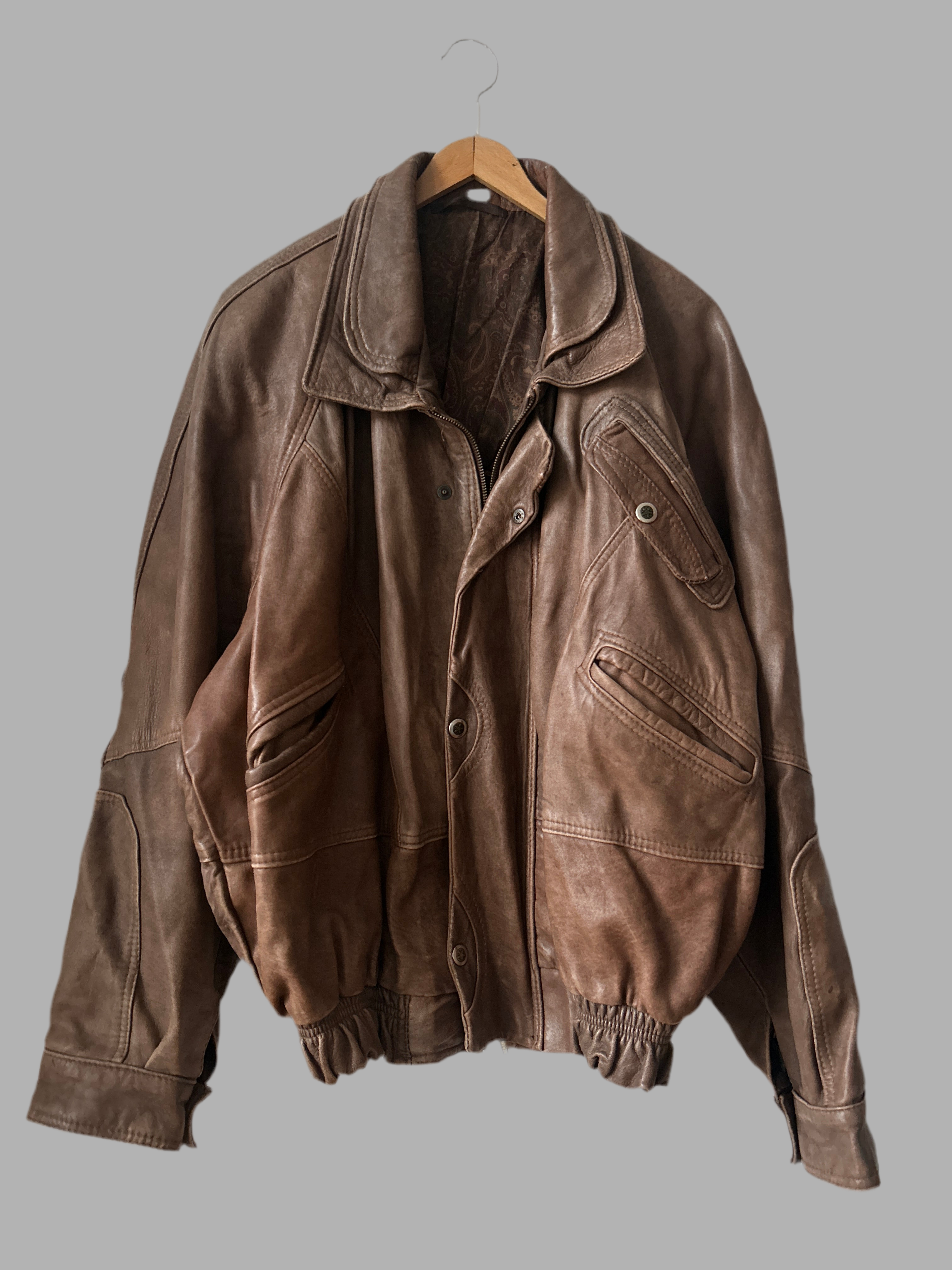Vintage oversized brown real leather jacket