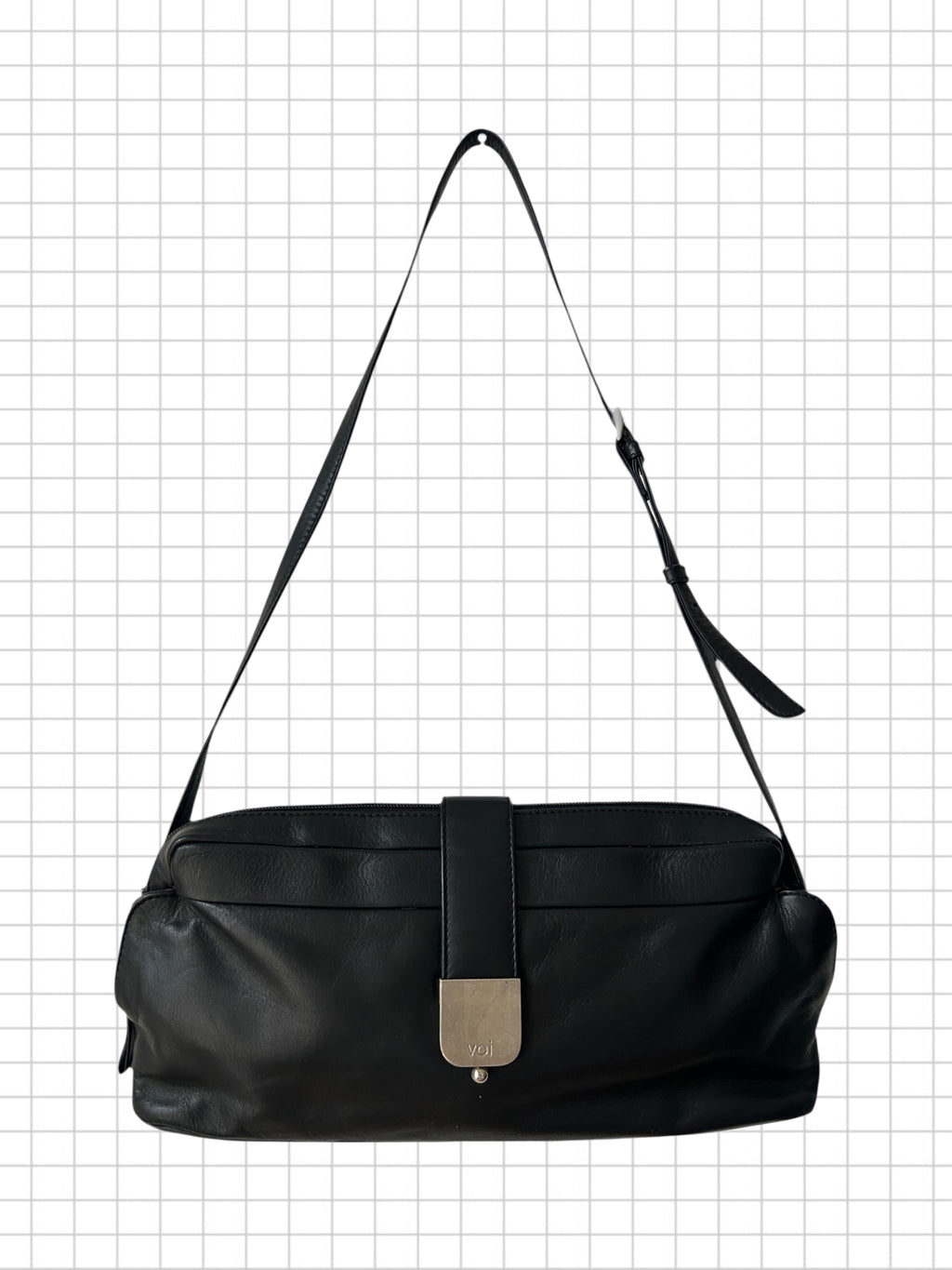 Minimalistic black real leather shoulder bag