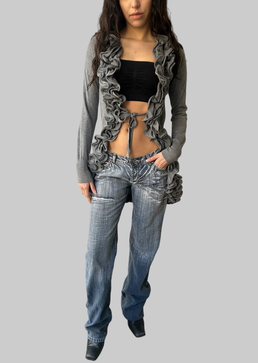 Grey y2k 2000s vintage cardigan with Rafael collar