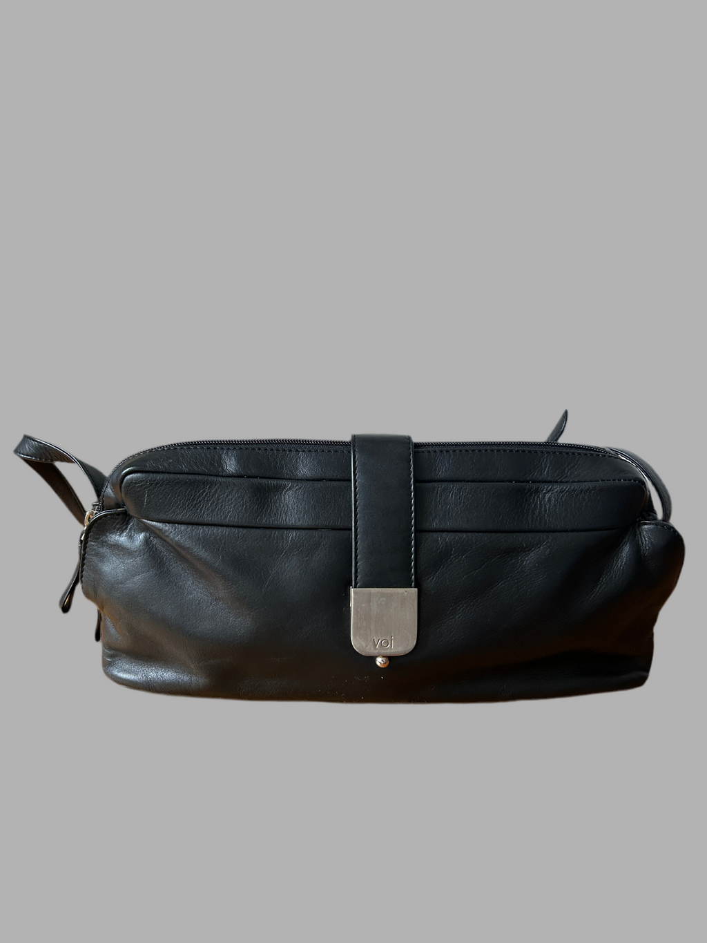 Minimalistic black real leather shoulder bag