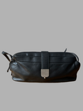 Minimalistic black real leather shoulder bag