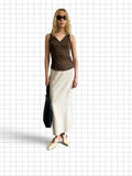 Beige Long Leinen skirt
