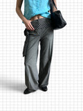 Wieder Wieder grey high-waisted wide-leg tailored trousers with a black and white polka dot waist tie